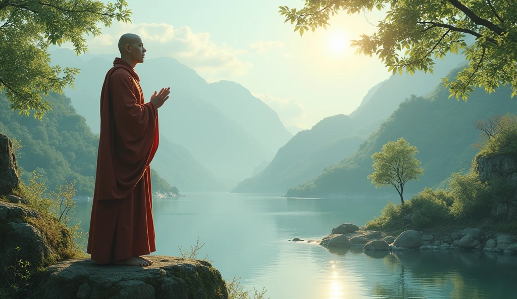 Ultra HD 4K Wallpaper (((("Masterpiece")))), "very detailed" ((Vertical)) Monk standing and chanting