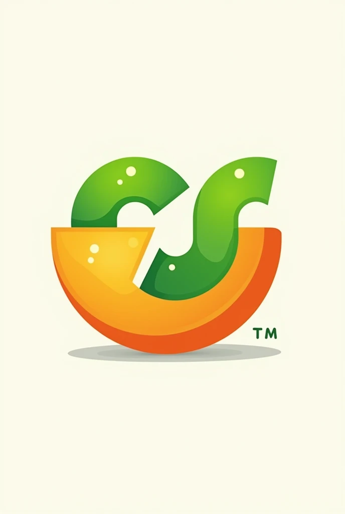 Create an icon for a game store that is a half orange that has a letter C and a letter J and that are both green