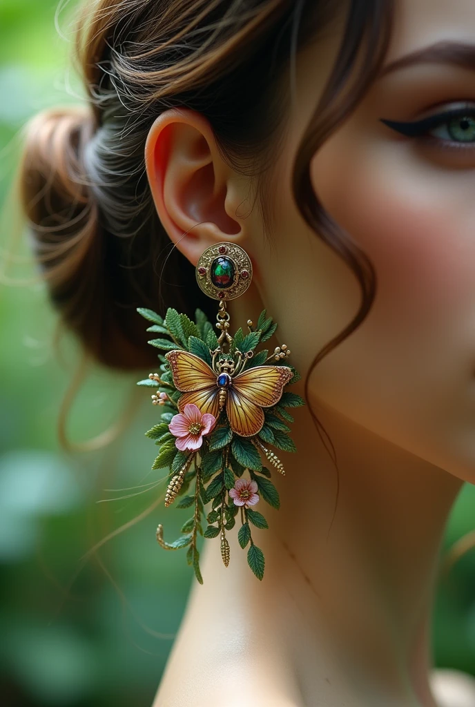Earrings with flowers and beetles 