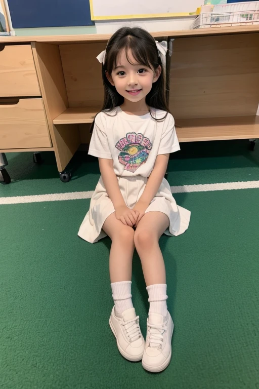 Cute and lovely elementary school first grade girl pretty face full body sitting down full picture little sexaughty exposure