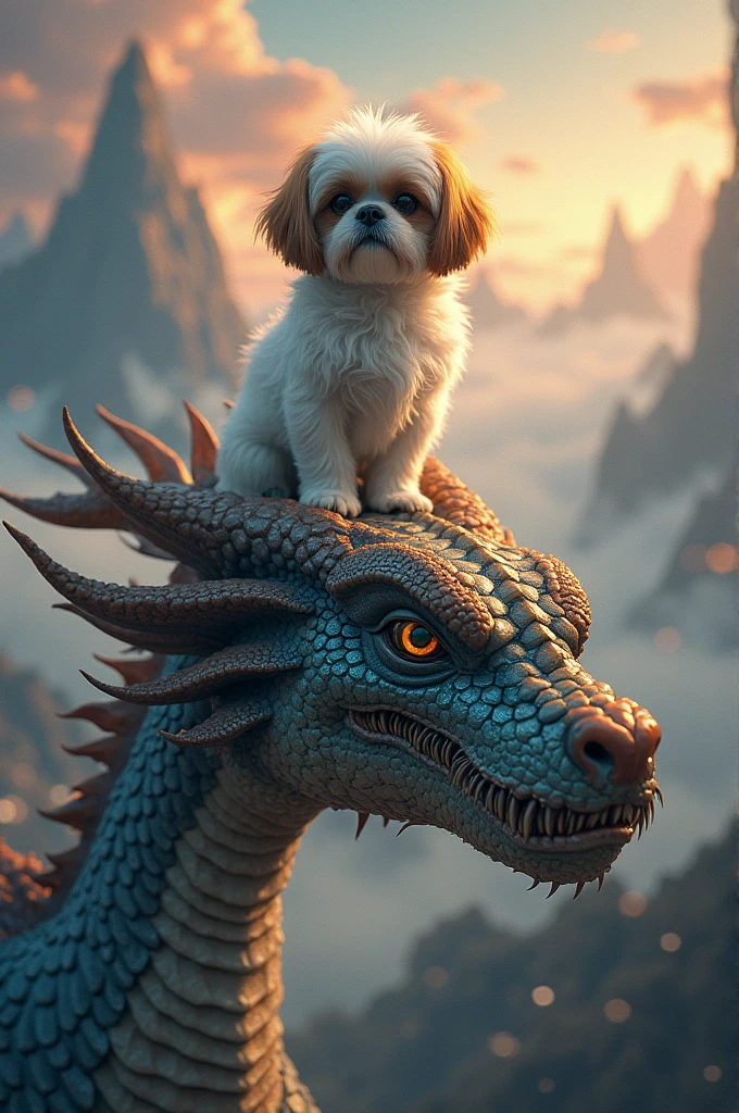 shitzu dog on top of a dragon