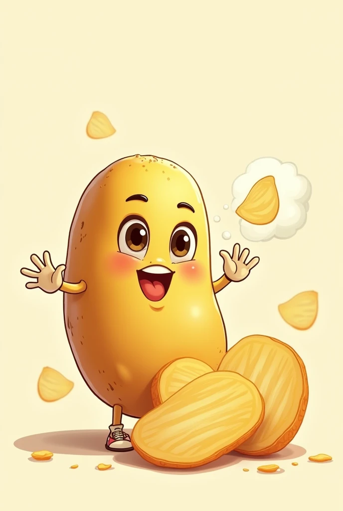 Animated Potato Logo Drawing Cartoon Next To Sliced Lays Potatoes Cartoon