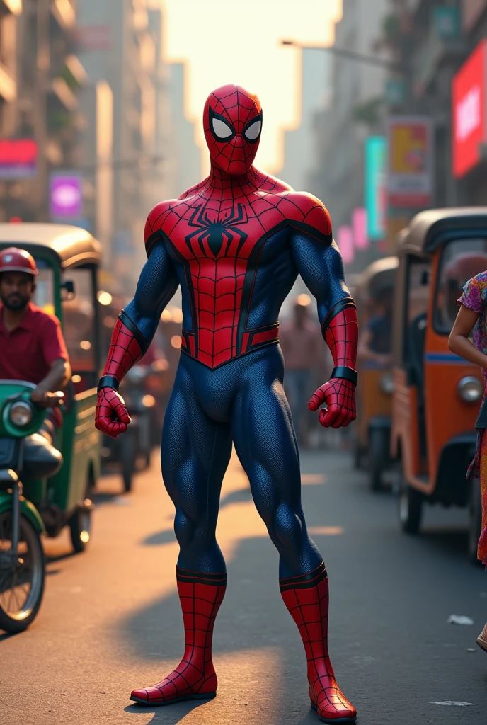 Indian spider man on road side
