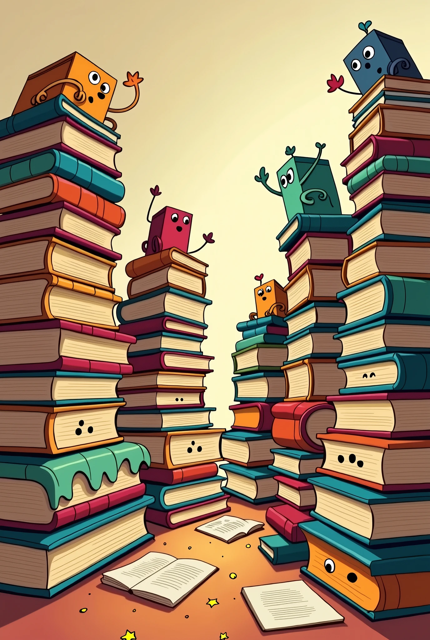 Piles of books cartoon