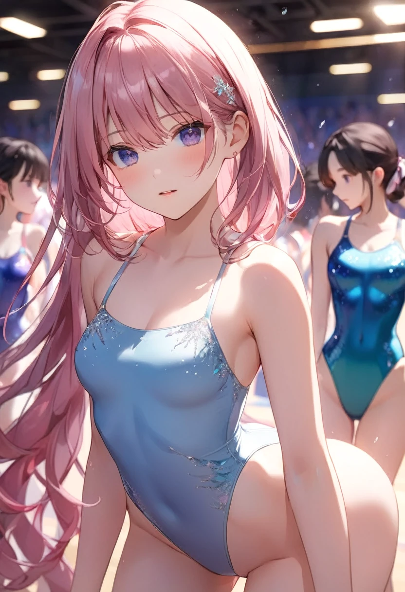 expensivequality illustration, masterpiece, Very delicate and beautiful, Attractive girl,(Gymnastics leotard,Tight leotard,length_Leotard with sleeves,expensive_Leg leotard,athletic leotard), Audience reaction,thin,Slender body,slim,expensive school,Gym,Gymnastics Club,Beautiful Eyes,(masterpiece, Highest quality:1.2), expensiveres, Very detailed CG Unity 8k wallpaper, Perfect lighting, colorful, ultra-expensive res,4K,Very detailed, photograph, 8k, High resolution, ,Cowboy Shot,pantyhose、sex、Pussy、Crack、Completely naked、Panties、TİTS、Nipples、Emphasis on pussy