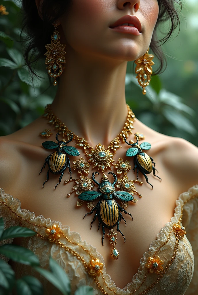 Jewelry with flowers and beetles