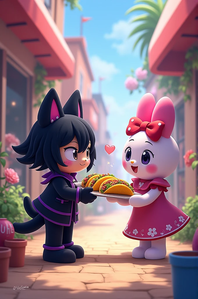 Kuromi selling tacos to My melody