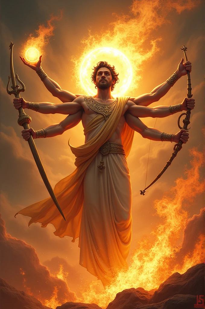 Apollo with four arms and fire