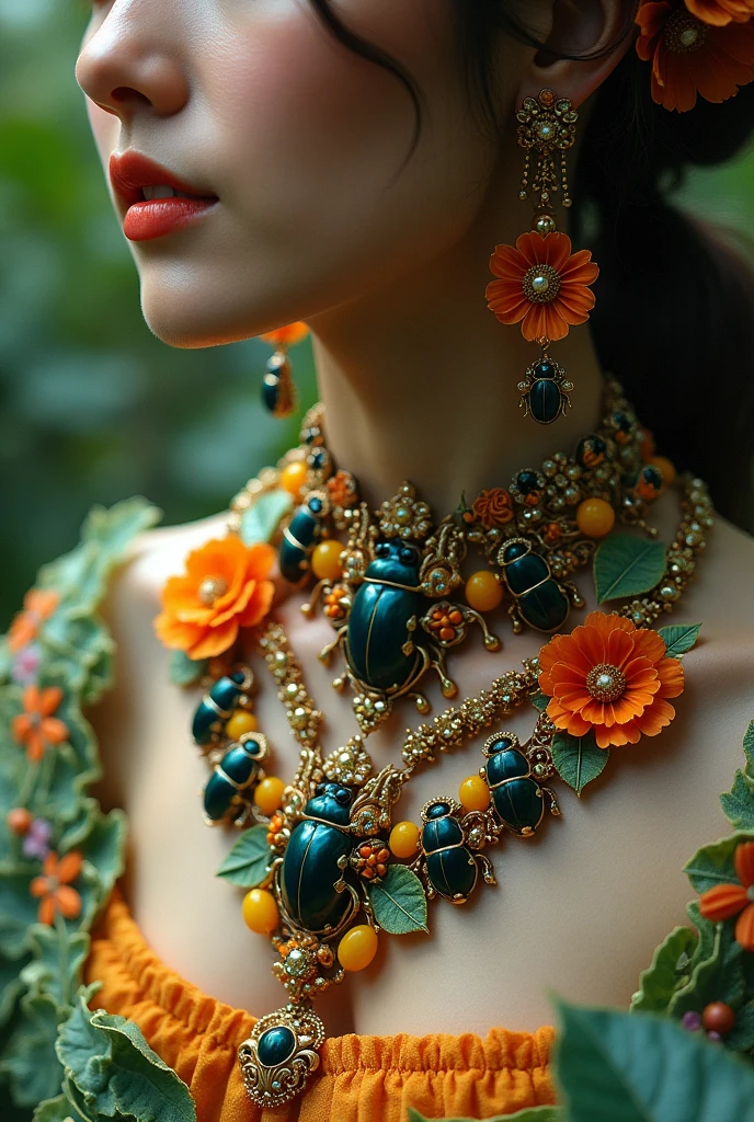 Jewelry with flowers and beetles