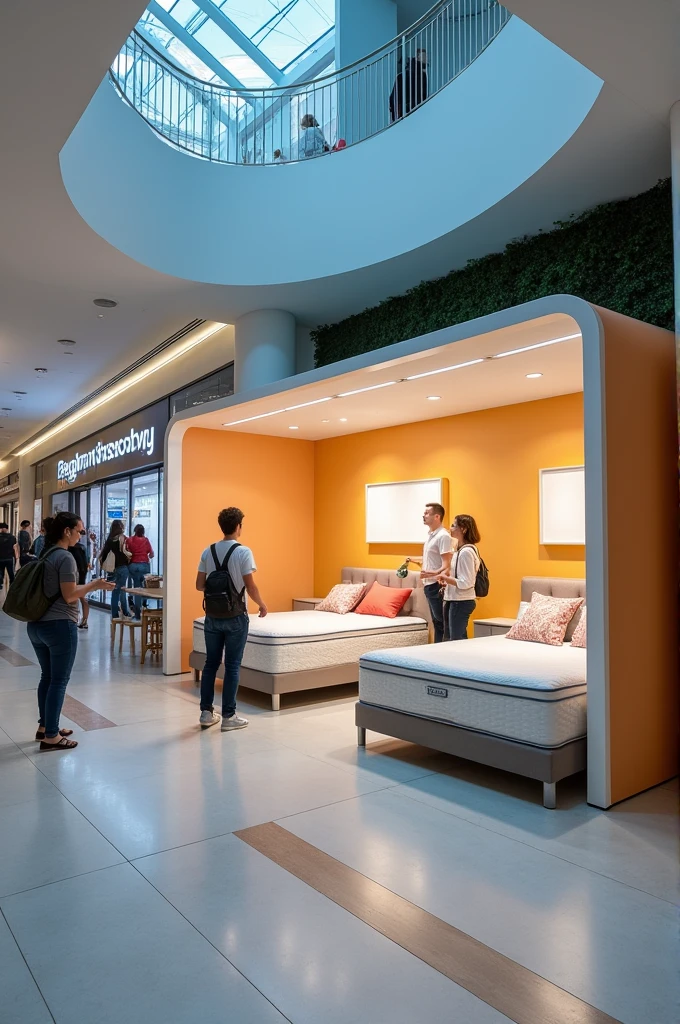 Pop up of a mattress store in a mall hallway