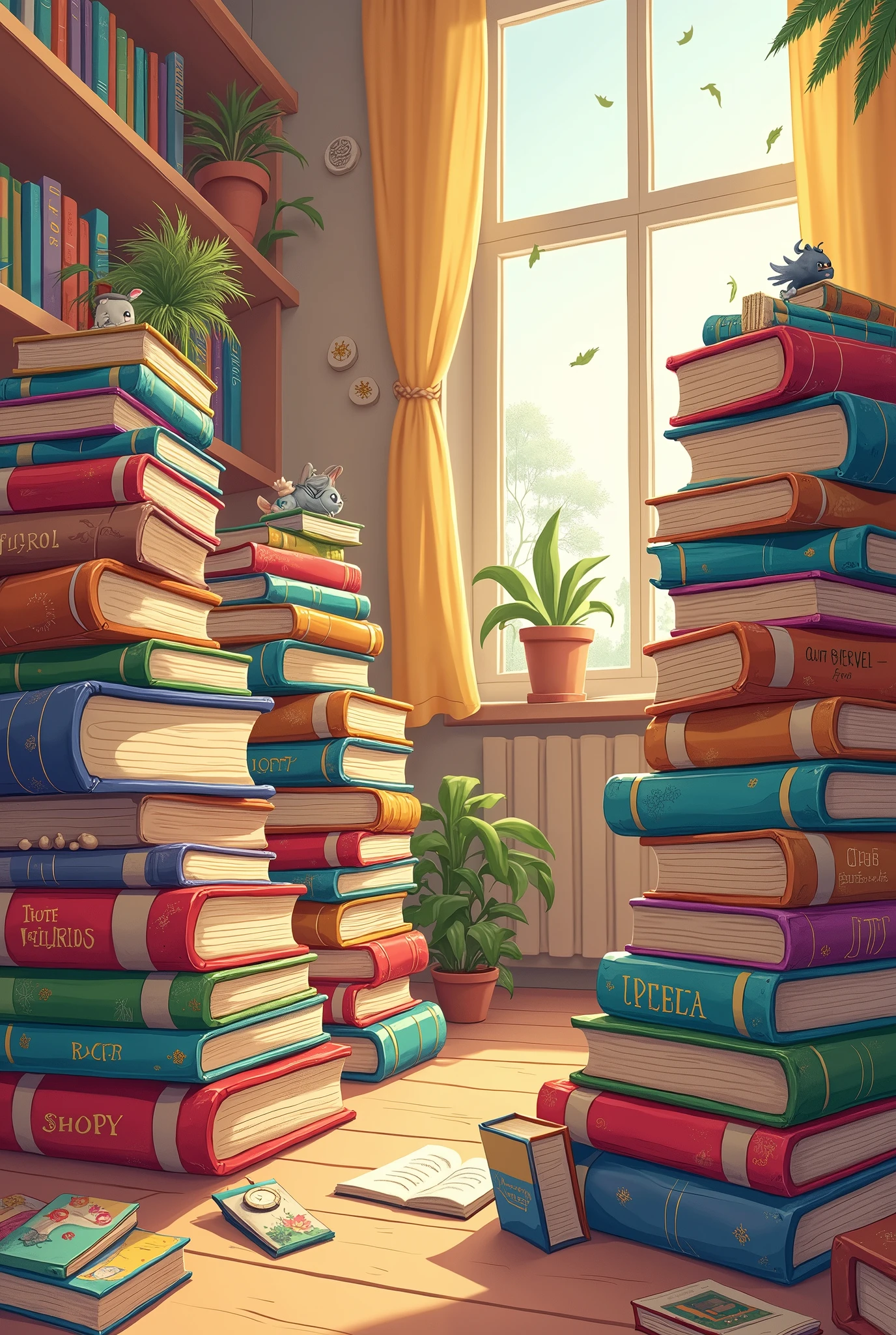 Piles of books cartoon, no living creatures