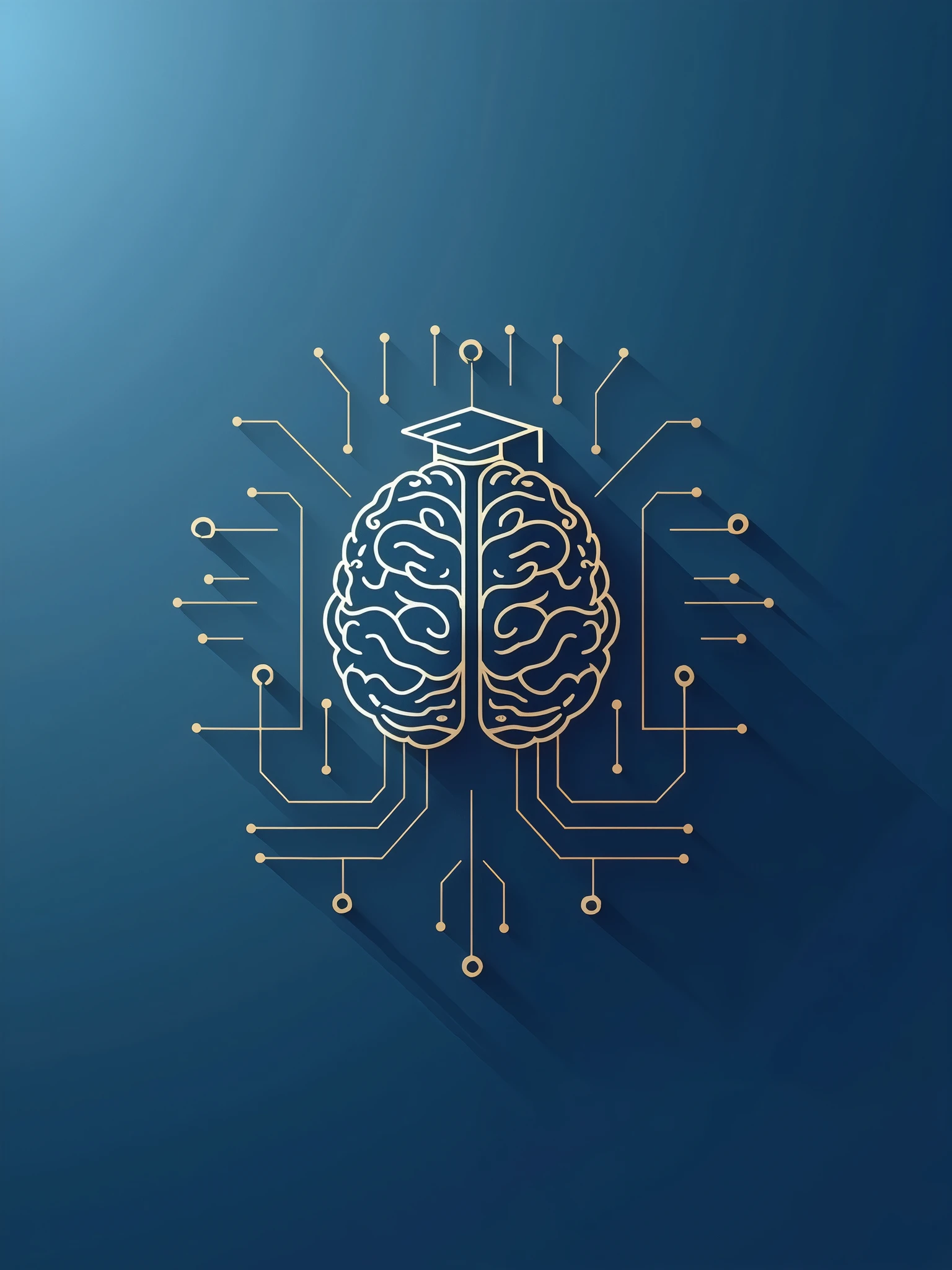 An ultra-realistic and modern logo design for an Instagram profile named "Unigpt." The logo features a sleek, minimalist brain icon that subtly integrates a graduation cap, symbolizing learning and academia. Surrounding the brain, thin, futuristic circuit lines connect to small nodes, representing the integration of artificial intelligence. The color palette includes shades of deep blue, white, and subtle gold accents to convey both trustworthiness and innovation. The background is a clean, gradient design that transitions from a light to darker blue, making the logo stand out. The overall look is professional, modern, and perfectly captures the essence of combining academic excellence with AI technology.
