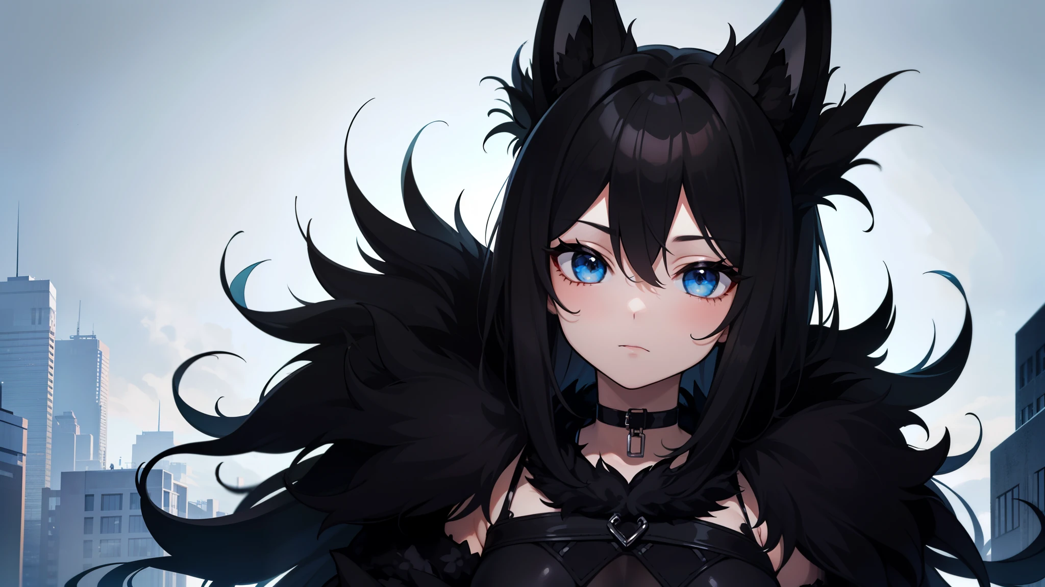 kaori, 1 girl, Alone, Upper part of the body, choker, gothic clothing, (black fur:2), Perfect quality, good quality, masterpiece, HdR, HD