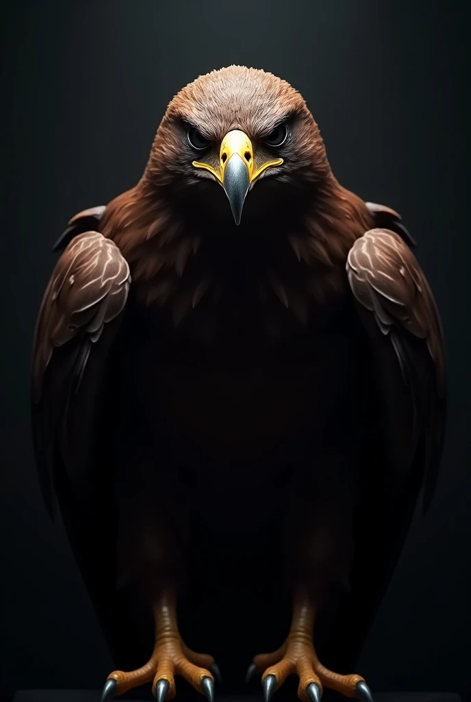 make an eagle with a serious look looking at the camera and intimidating, black backdrop