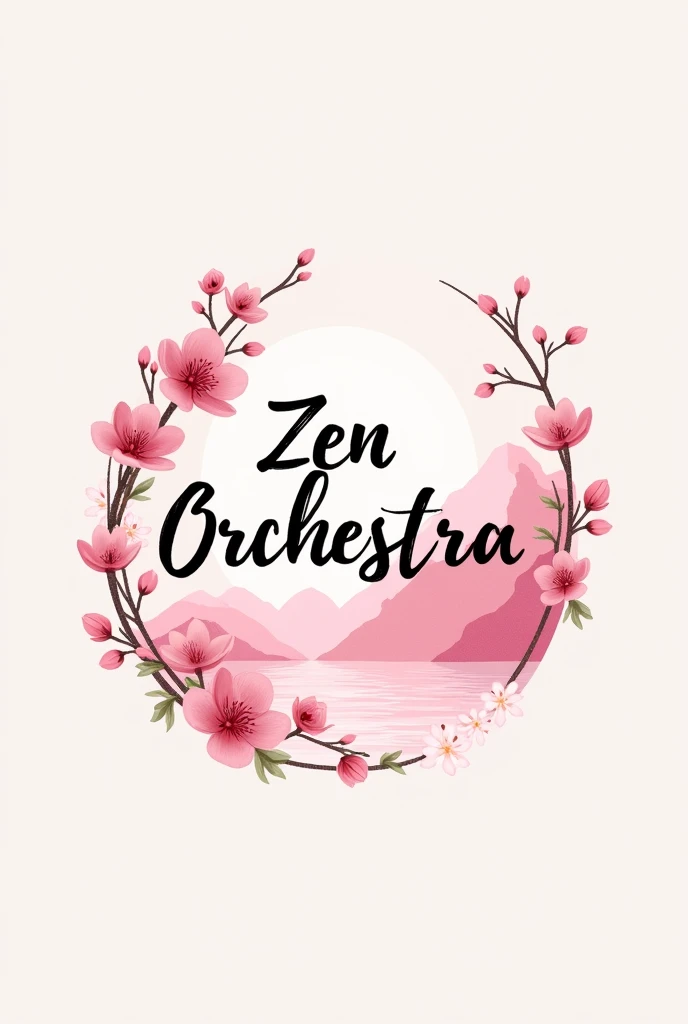 I need a logo for a musical group called Zen Orchestra. It has to have pink colors since it is for women. The name should be prominent.