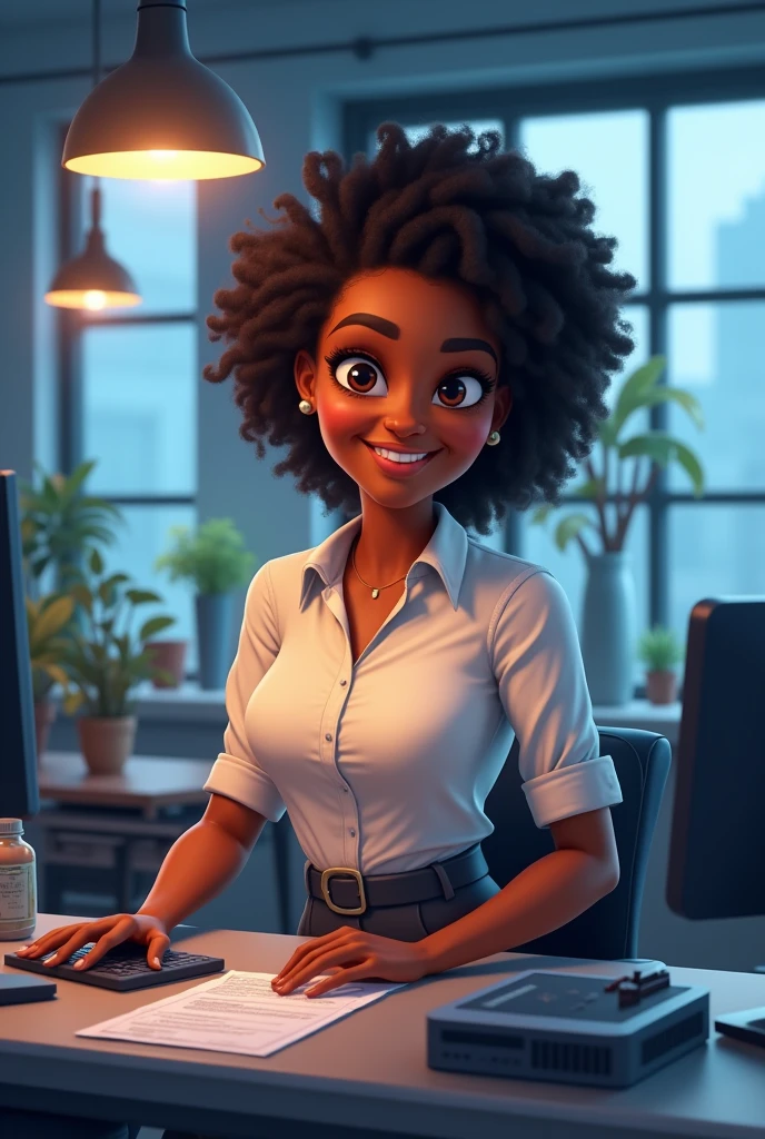 Make an animation of a cute black woman in technology