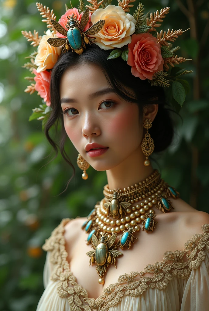 Jewelry with flowers and beetles