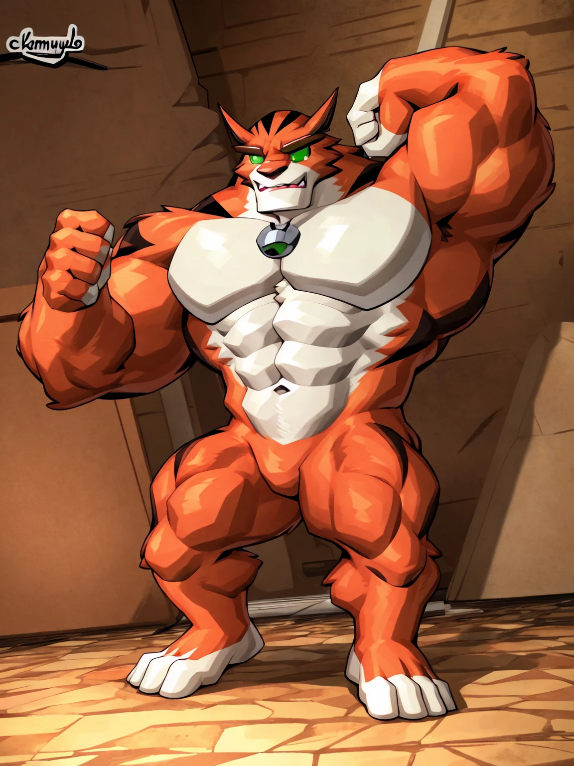 score_9, score_8_up, score_7_up, score_6_up, score_5_up, score_4_up,best quality,1boy,solo,muscular male,hi res,8k hd,looking at viewer,arms_raised,(by cartoon-network,by kamyuelo:1.5),(((no signature:1.8))),masterpiece,best quality,(rath_(ben_10),orange skins):0.9,solo,hi res,8k hd,((nudiest:1.7)),(((green eyes,no pupils:1.7))),full body shot,((show legs&feet)),detailed background((flawless design)),(((rugged body,wide_chest,wide_abs,wide_legs,wide_feet,big muscular,better eyes,better pupils))),standing,confident dramatic muscle-man posing,one-arm raising,