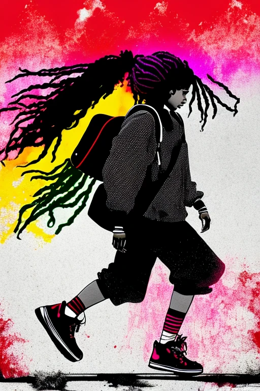 A background filled with scattered musical notes in various sizes and colors、
Creative logo illustration of a silhouette with dreadlocks and red headphones,
Banksy、
A background completely filled with scattered musical notes in various sizes and colors, covering the entire screen.
beautiful girl colorful image
Dance hiphop Dance CREW Waacking Dance
Punking
black medium hair black medium hair
Five fingers Baggy clothes Baggy clothes