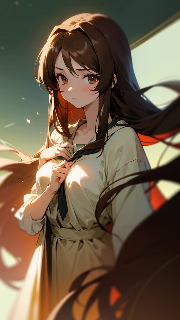 One girl, Long Hair, High resolution, Gaze, chest, Long Hair, Brown Hair, masterpiece, Background blur, Anime Style,