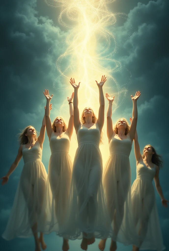 The snatch of two fiés - a vision of people being raised to the sky, wrapped in light, to illustrate hope and salvation.