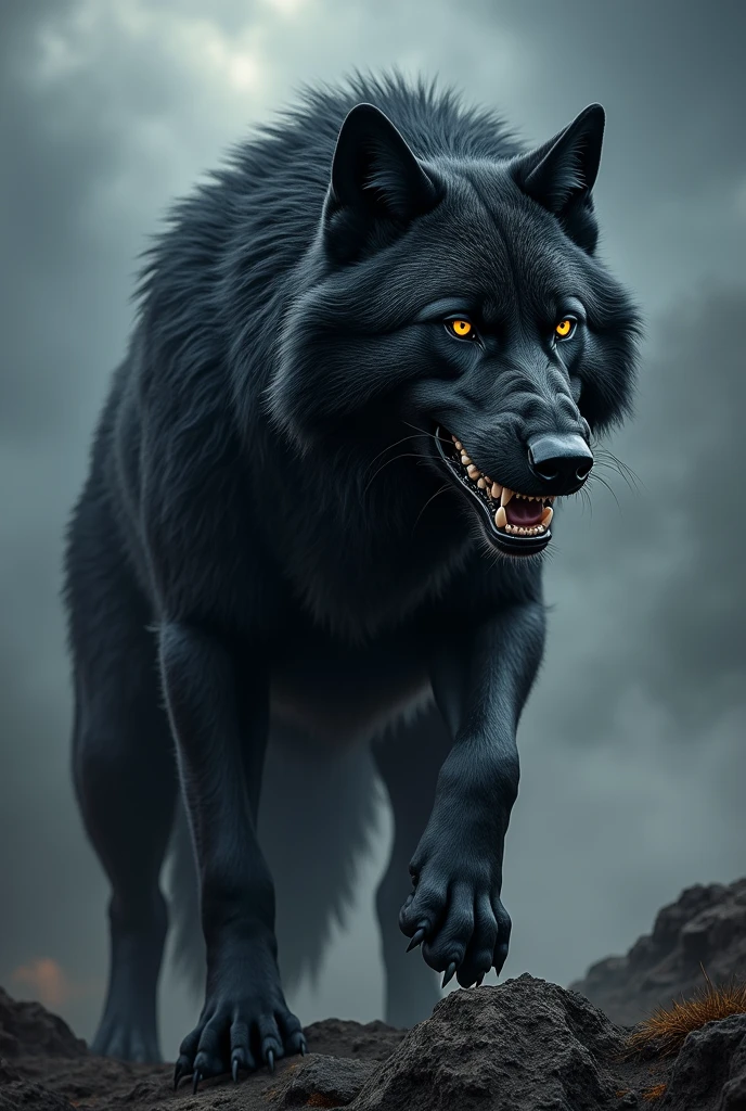 Create a fierce black wolf symbol in the style of Game of Thrones