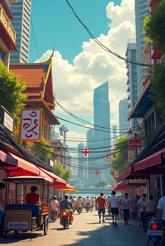 Bangkok with text "สวัสดี " in thai language 
