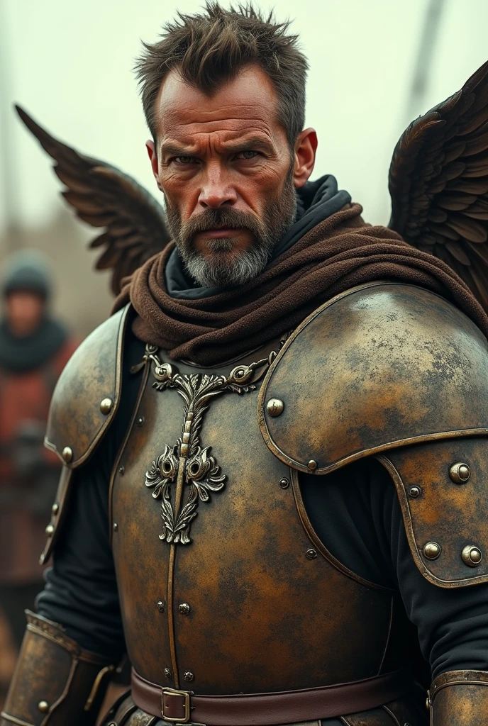 What Max Rockatansky&#39;s face would look like (from the movie mad max) Set in the Middle Ages and dressed in Polish Winged Hussar armor and in action pose (Front view without helmet)