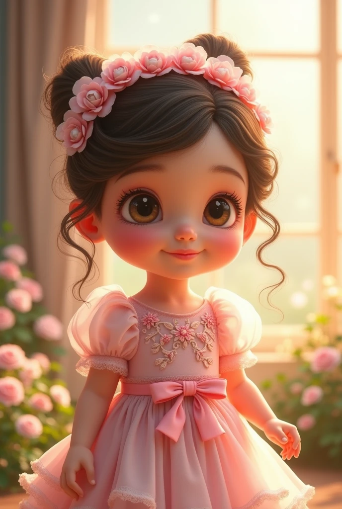 Catharina looks stunning in a light pink dress, decorated with small embroidered flowers and a ribbon that ties at the waist. Her shoes match perfectly and are as adorable as she is.. With every step, she seems enchanted by her surroundings. She is one year old