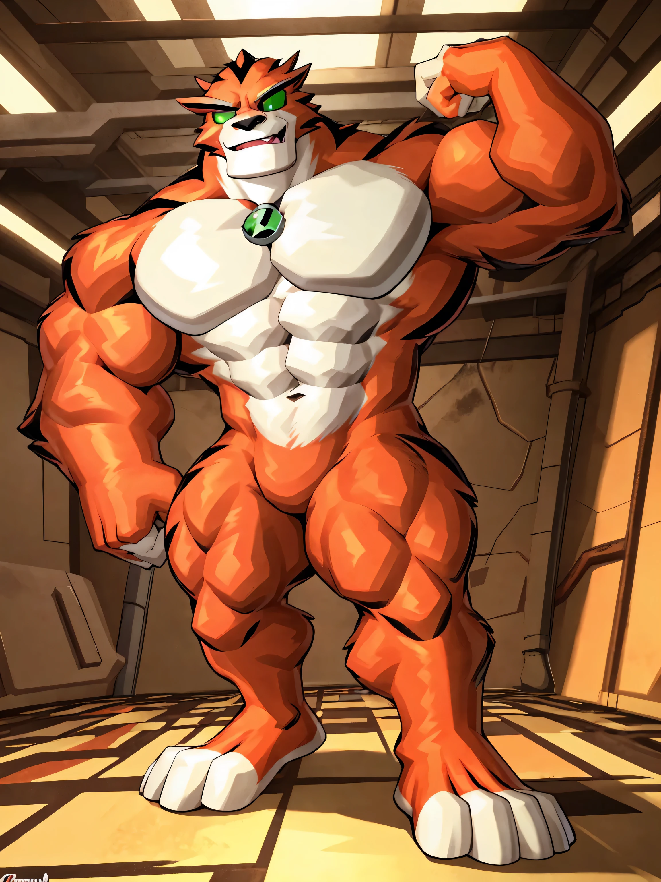 score_9, score_8_up, score_7_up, score_6_up, score_5_up, score_4_up,best quality,1boy,solo,muscular male,hi res,8k hd,looking at viewer,arms_raised,(by cartoon-network,by kamyuelo:1.5),(((no signature:1.8))),masterpiece,best quality,(rath_(ben_10),orange skins):0.9,solo,hi res,8k hd,((nudiest:1.7)),(((green eyes,no pupils:1.7))),full body shot,((show legs&feet)),detailed background((flawless design)),(((rugged body,wide_chest,wide_abs,wide_legs,wide_feet,big muscular,better eyes,better pupils))),standing,confident dramatic muscle-man posing,one-arm raising,