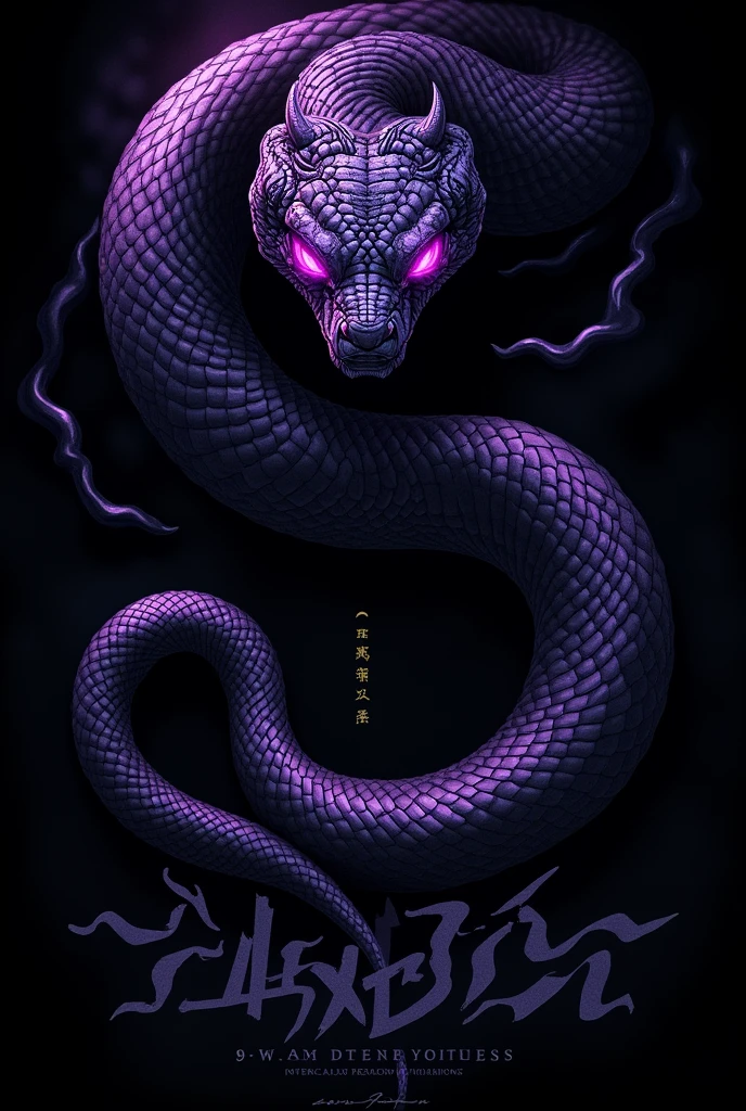 Make a fanart, interclass champions cover with a black snake from the 9th year but the snake has to be dark with purple eyes. Written "2024 9th grade interclass champions"