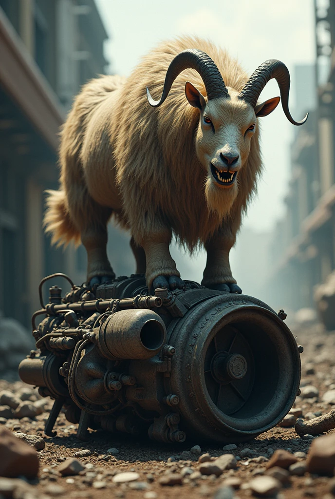 Big goat on broken engine More angry