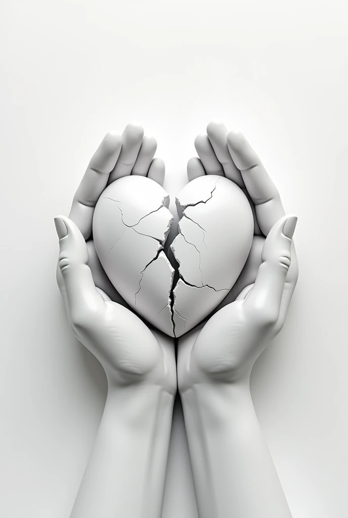 two hands holding a broken heart in 3d white background