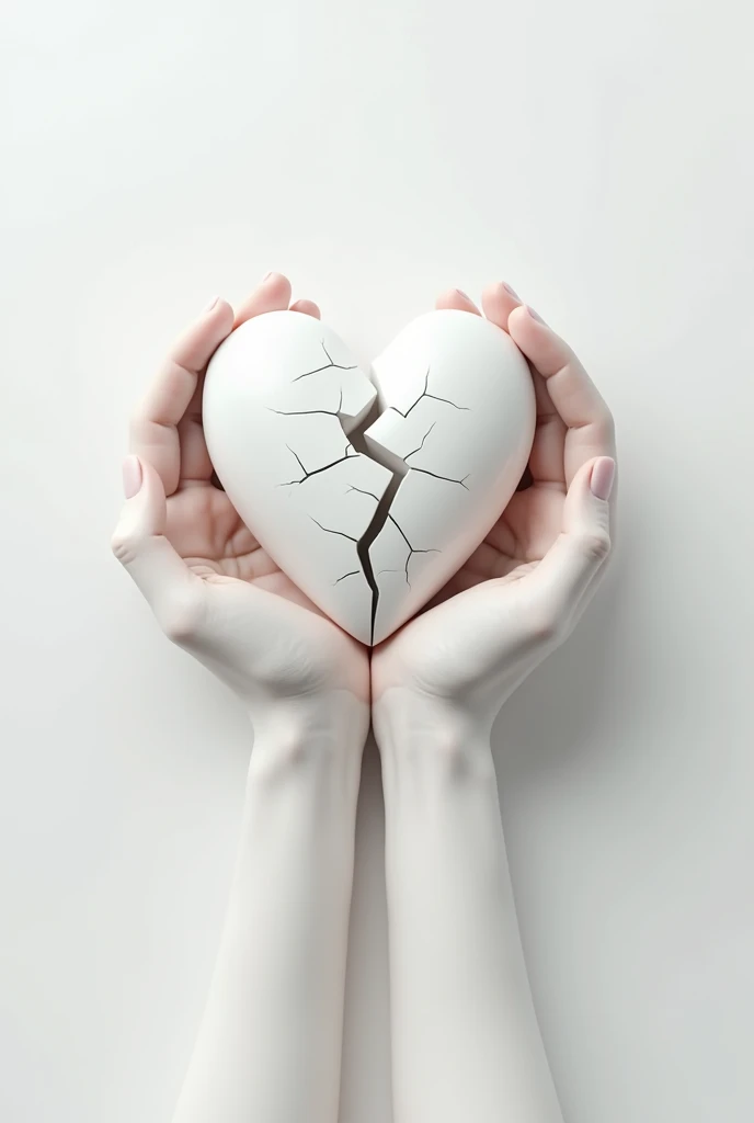 two hands holding a broken heart in 3d white background