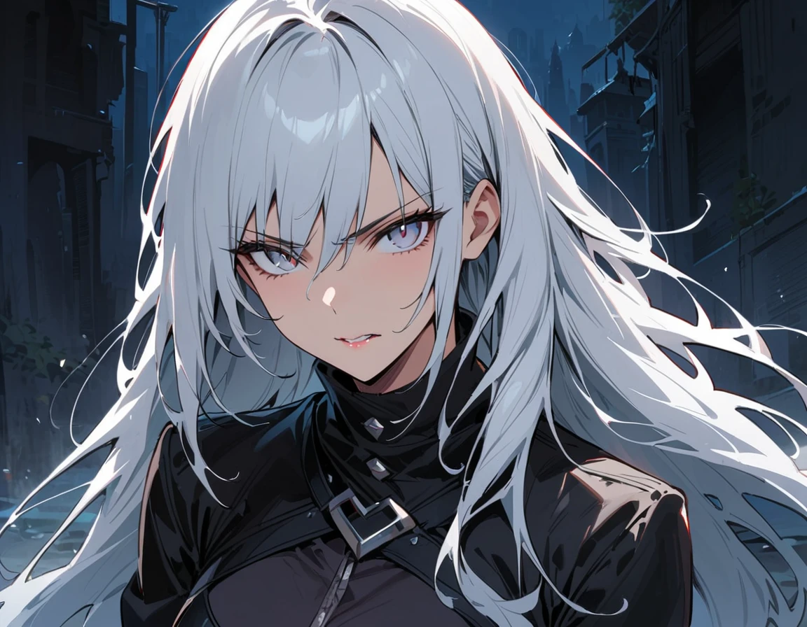 anime girl with white hair and black top posing for a picture, white haired, girl with white hair, tifa lockhart with white hair, white haired deity, perfect white haired girl, white haired lady, nier autoamata, white-haired, hajime yatate, nagito komaeda, silver haired, detailed anime character art, 2b nier automata