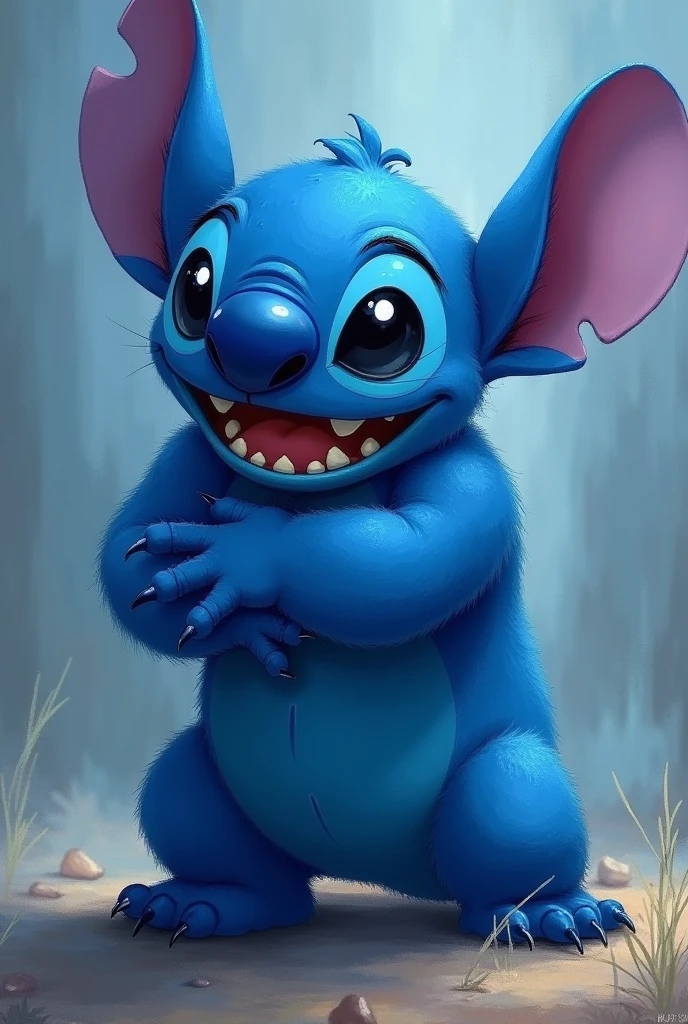 Stitch holding a guy painted blue