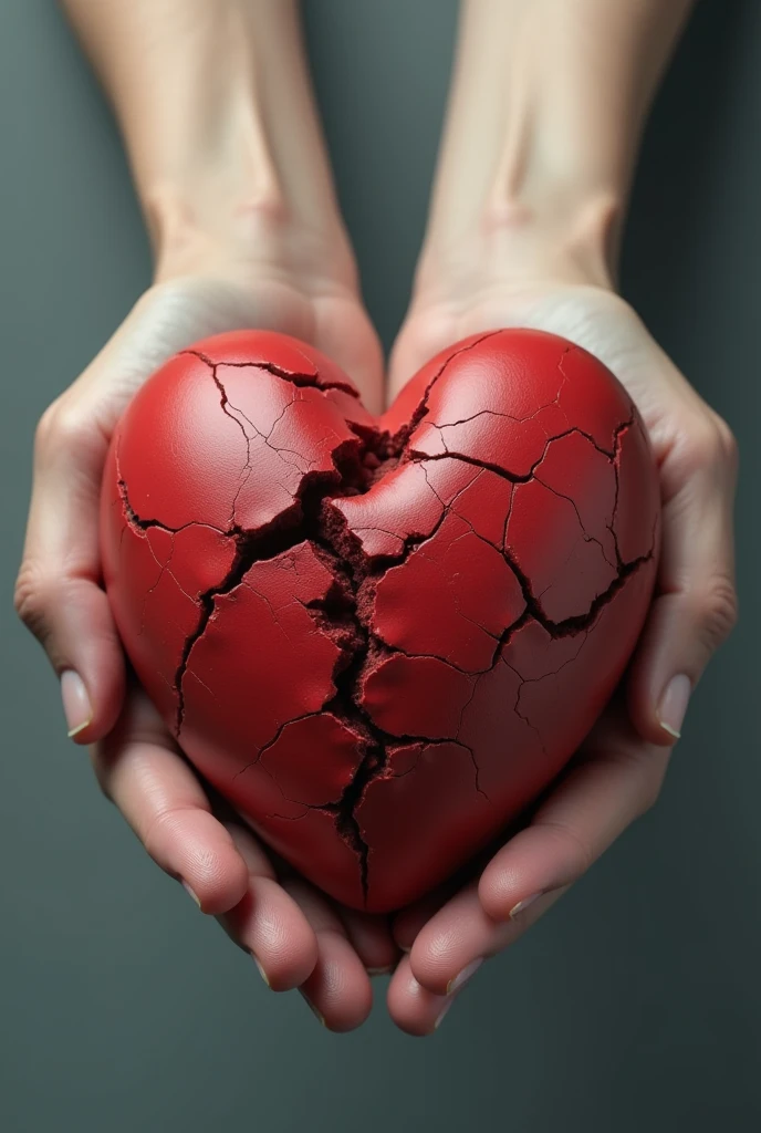 two hands holding a broken heart in 3d