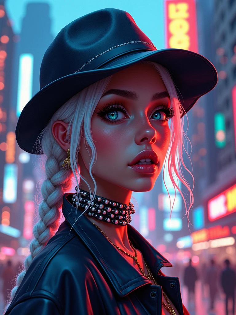 ((waifu goddess))etxtreme Detailed Portrait With Bokeh Effect , Realistic Lighting , Night Street View , Dark Vibe , Crowd , Gothic Makeup , Posing Like a Model , Look at Viewer, blue lighting, blue street lamp light((moonlight ambiance light:1.0))