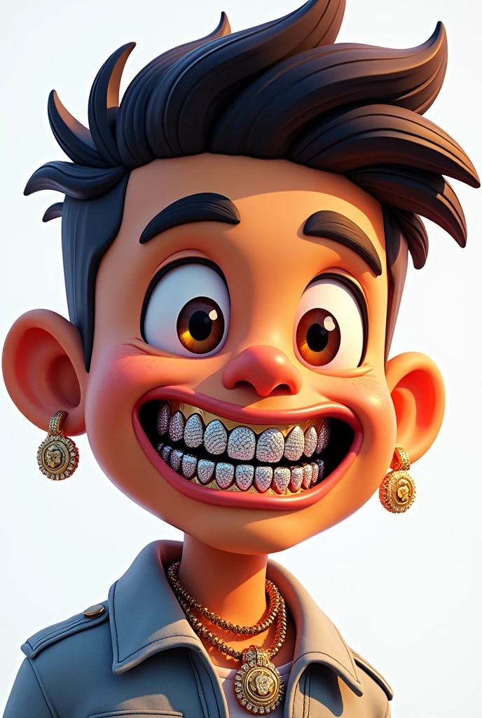 A cool looking face of a boy emoji with bling and grills on the teeth