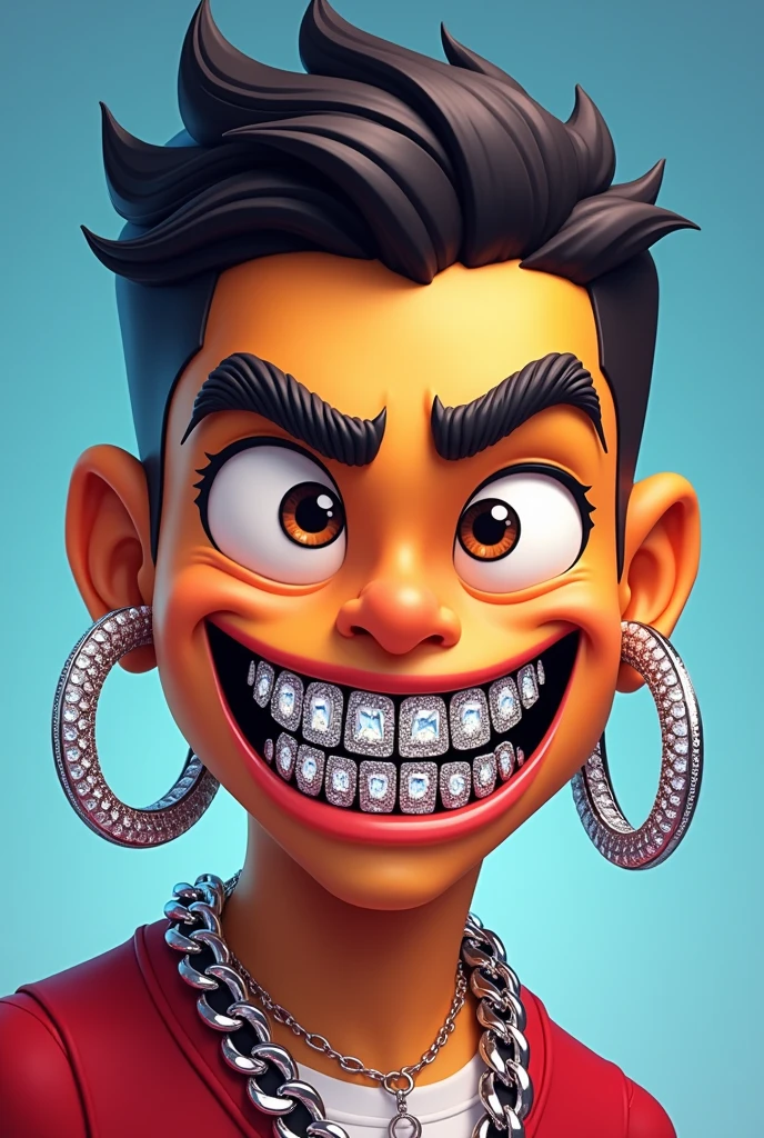 A cool looking face emoji with bling and grills on the teeth