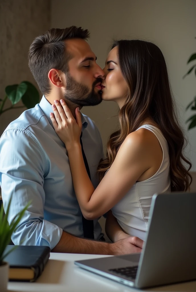 A girl sucking dick man is doing his office work and girl making him horny 
