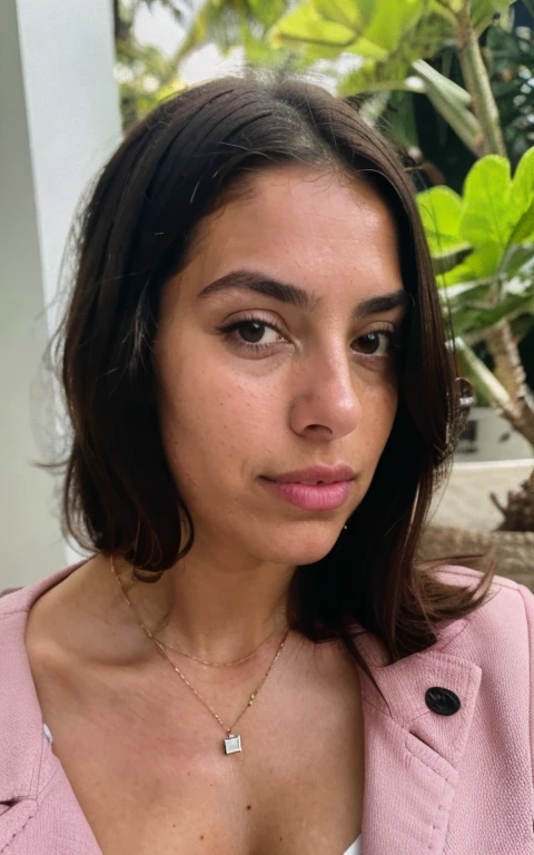 photorealistic, best quality, hyper detailed, beautiful woman, selfie photo, upper body, solo, a close up of a woman, on her 27 , a portrait, by Else Alfelt, reddit, antipodeans, mediterranean beauty, without makeup, 2, tanned beauty portrait, wearing a pink jacket on bare naked torso, a portrait, by Eva Gonzalès, instagram,  cleavage, necklace, photo \(medium\), realistic, solo, medium breasts, long hair, brown eyes, wristwatch, lips, looking at viewer,  a picture by Alexis Grimou, instagram, hyperrealism, julia sarda, without makeup, taken in the early 2020s, viktoria gavrilenko, fernanda suarez, mirka andolfo, profile image, 2 french woman, hyperdetailed,4k,realistic,professional photo,photorealistic, wearing clothes, best quality, hyper detailed,sweaty, beautiful italian woman, selfie photo, upper body, solo, voluptuous, (sexy, ),analog style, looking at viewer, film grain, close up, ultra high res, best shadow, RAW, instagram LUT , Fujifilm XT-3,analog style, looking at viewer, skin texture, film grain, close up, ultra high res, best shadow, RAW, instagram LUT