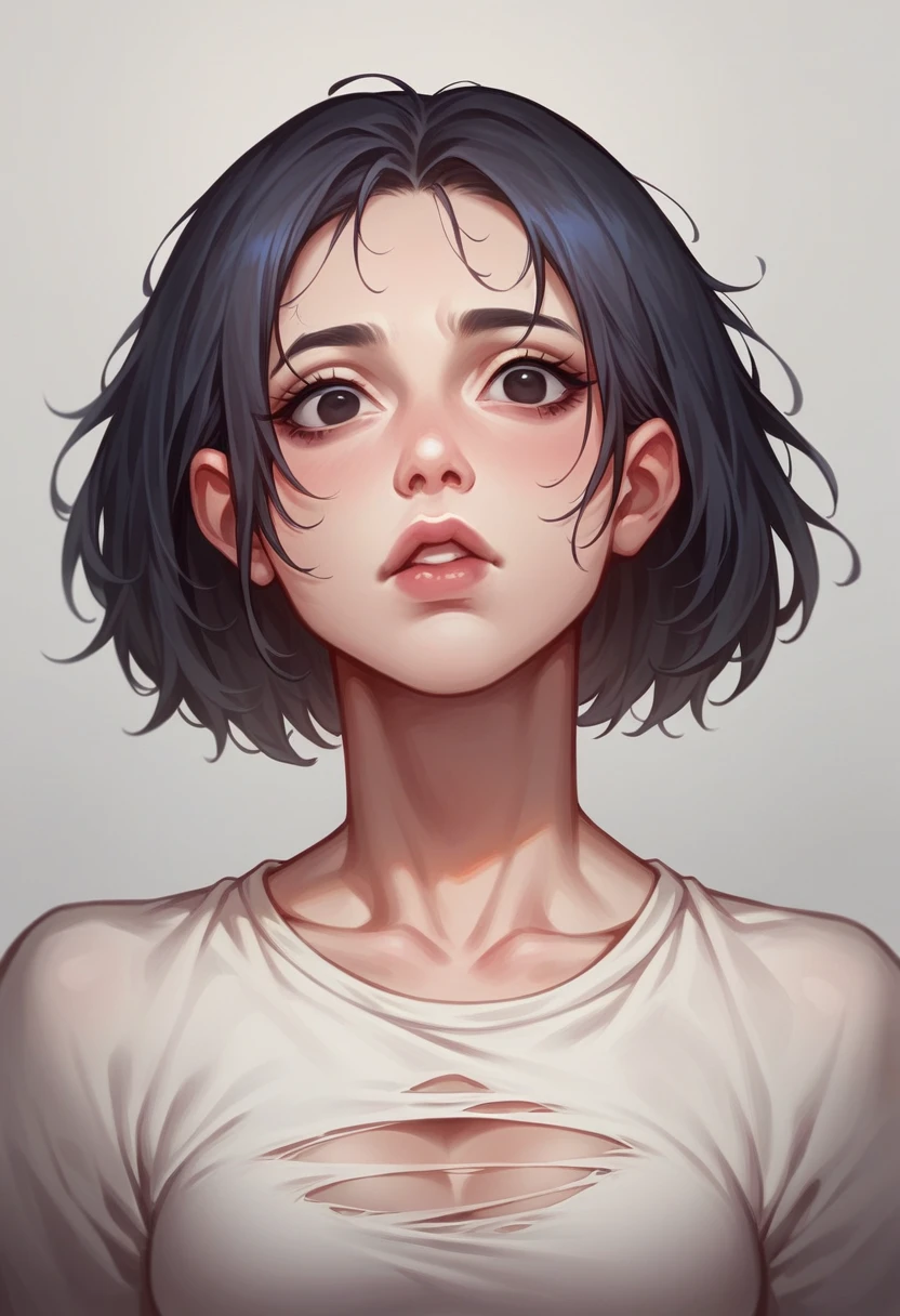 The figure is that of a small , There is no expression on his face, Lips that are torn like pieces, Deep darkness lies in those black eyes, Her skin is like broken porcelain、Countless tiny cracks run through, She controls dolls that shouldn't move, In the ruins,