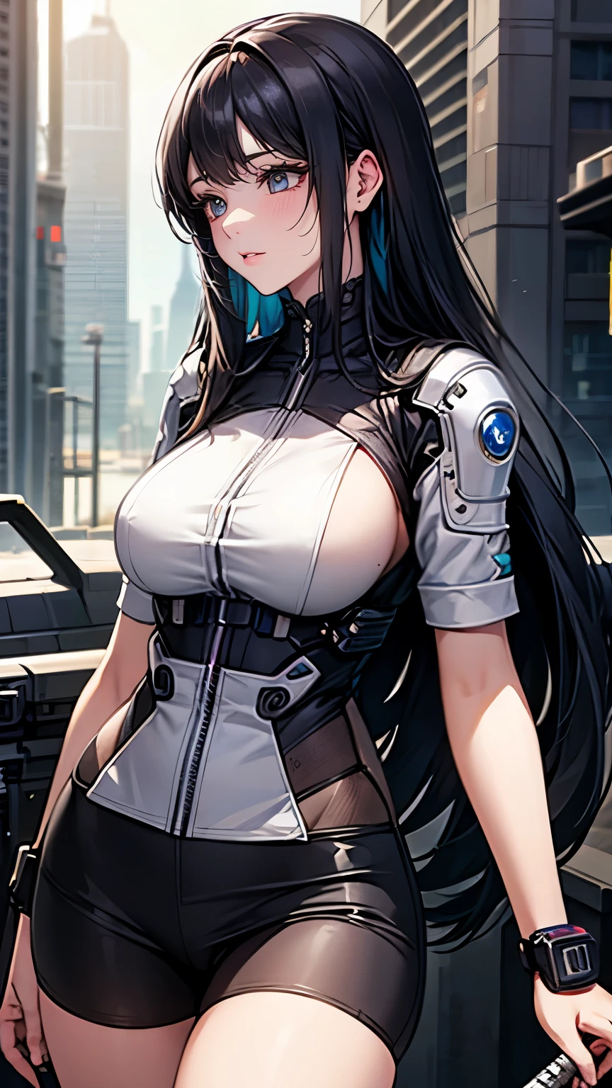 (Very delicate and beautiful:1.2)super model,,Beautiful breasts,voluptuous,【bike shorts】,,【3girls】,,Highest quality, High resolution, 8k,mini skirt.Three people.cyber punk.Mechanical Sword