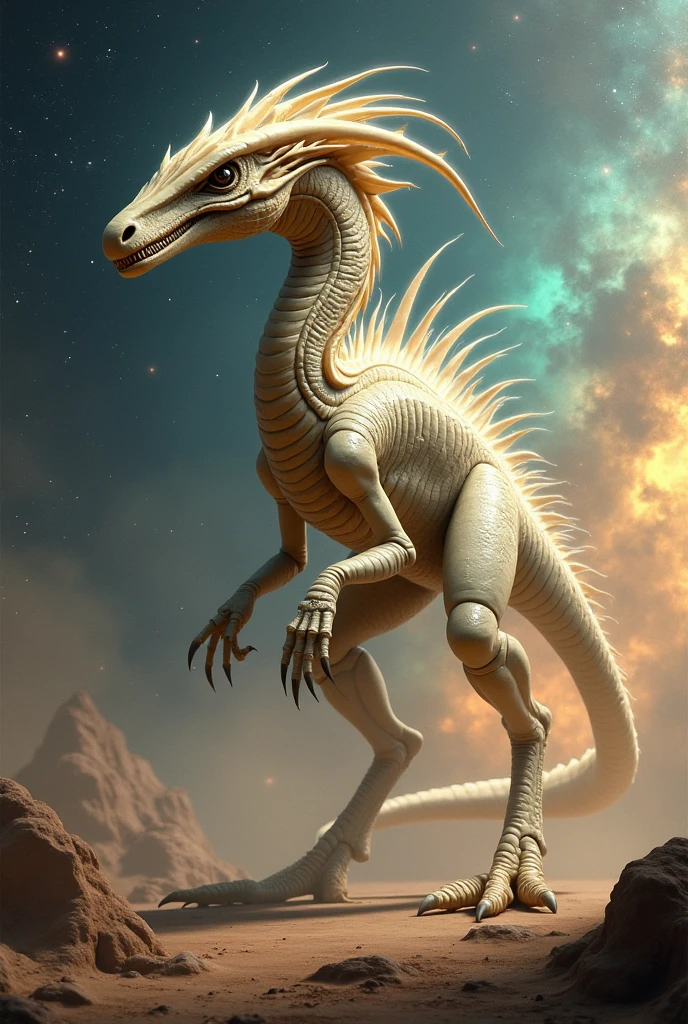 Create a white alien that looks like a velociraptor with claws