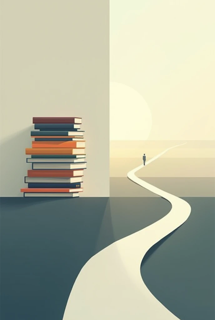Books and divergent paths: An image of books on one side and a road stretching towards the horizon on the other. This symbolizes formal education (the books) and the life that must be faced (The way).