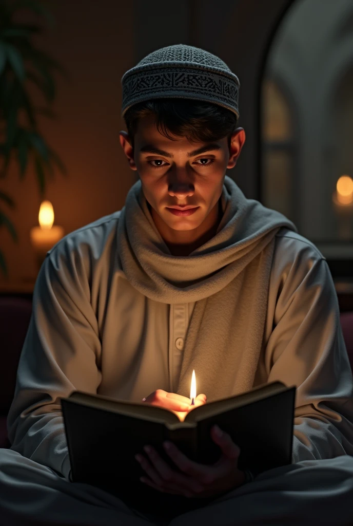 An young Muslim man is reading Quran