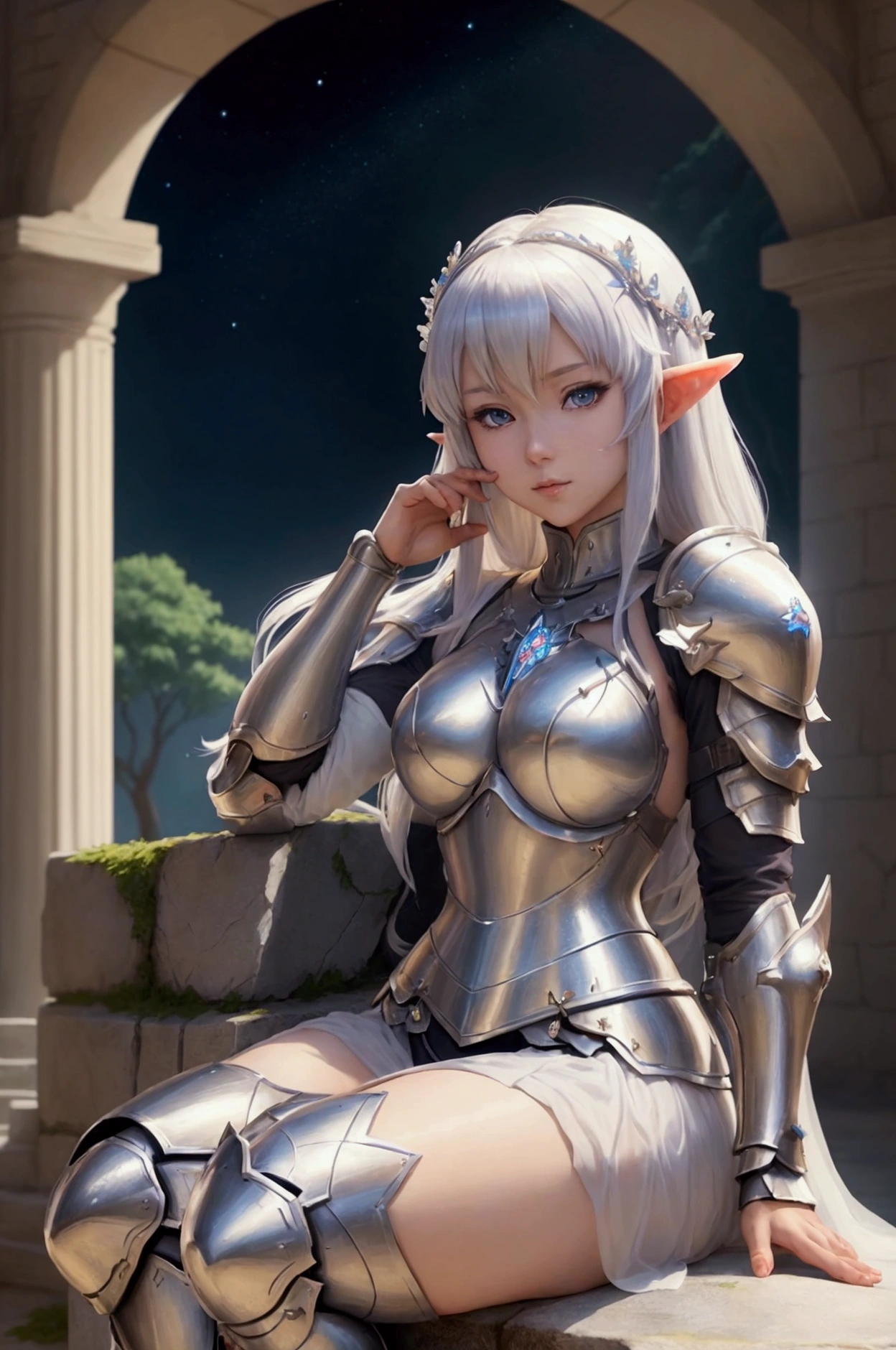 Noble Elf, Blue eyes, platinum blonde hair,1female，woods,mountain,meeting,, Subscribe to,1 girl,(Blue Armor:1.3),, Ultra-detail,extremely delicate and beautiful,(of exquisite colors block),​masterpiece,best quality,Unreal Engine 5-Rendering,Movie Light,movie lens,Special effects in films,Detailed details,HDR,uhd,8k,CG wallpaper,，A high resolution，Ultra-detail），revealing breasts，Naked genitals，  Bulge，Legs are open，Growing up sexy，camel toes，Flushed complexion，Desire for dissatisfaction，frontage，gorgeous woman，Gold Saint Seiya（Carry：White transparent tights，Naked breasts）Nordic style, high quality, beautiful picture, masterclass!