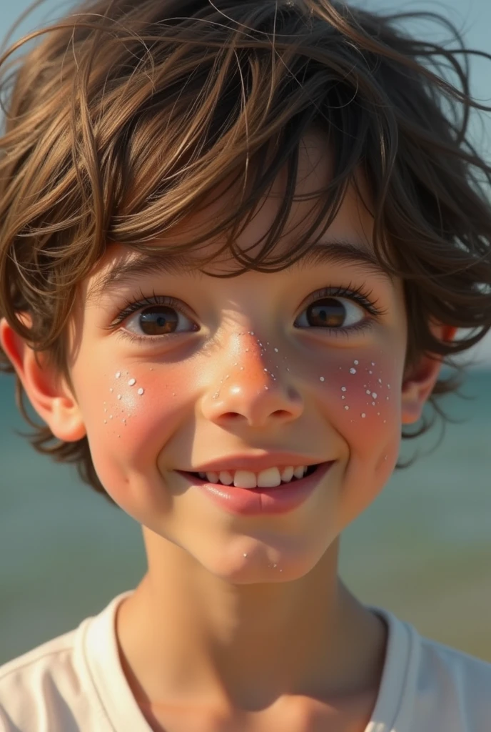 young boy with freckles and freckles on his face, soft freckles, light cute freckles, with freckles, light freckles, cute freckles, freckles, elegant freckles, woman with freckles, wet skin and windblown hair, very light freckles, moist skin, small freckles, white freckles, by Antoni Pitxot, freckled, sparse freckles