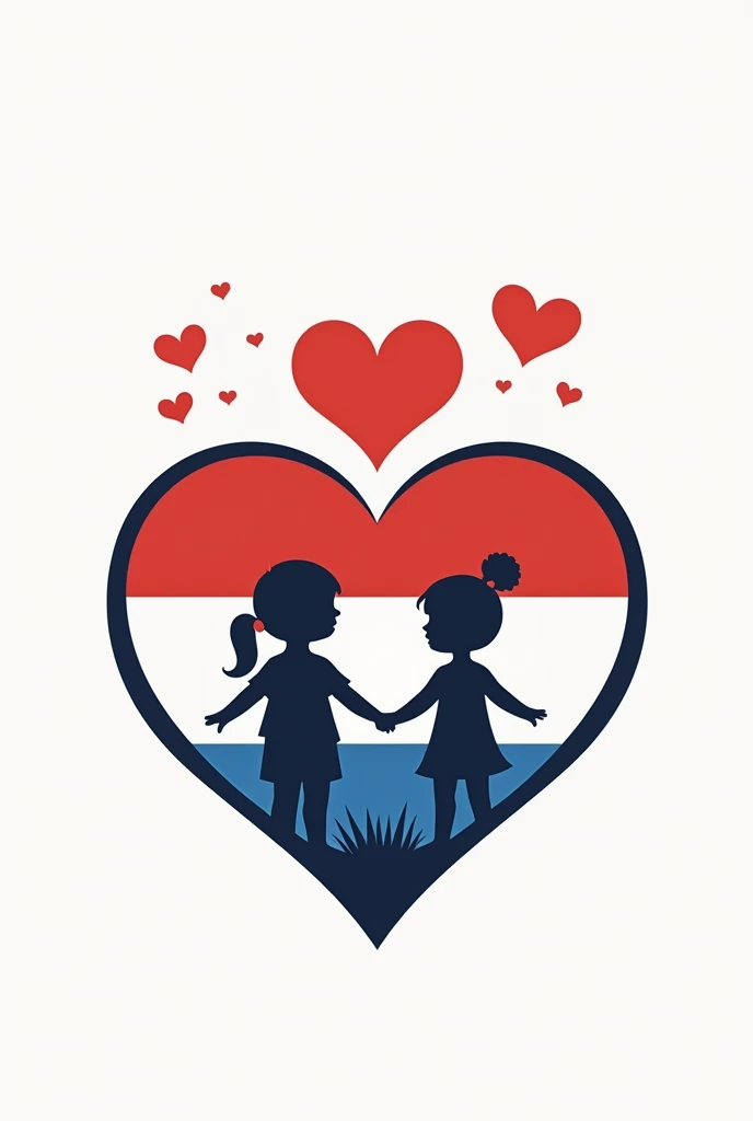 CREATE logos for preschoolers from 2 to with the motto"Little hearts, great patriots in training." with silhouette of children with heart in the color of the Paraguayan flag in color, red, White and blue.